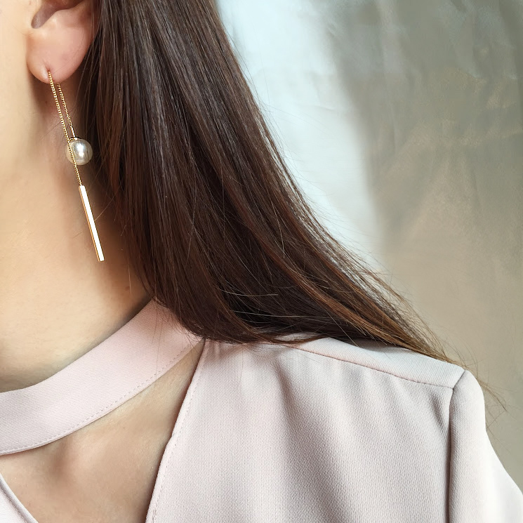 Pearl Gold Chain Drop Earrings