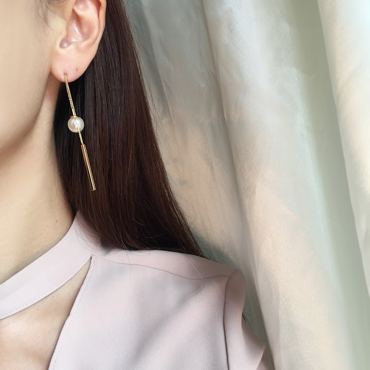 Pearl Gold Chain Drop Earrings