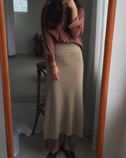 Knit long skirt 4color cool twenties woman simple 
