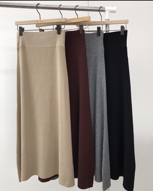 Knit long skirt 4color cool twenties woman simple 