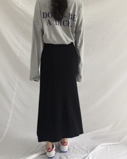 Knit long skirt 4color cool twenties woman simple 