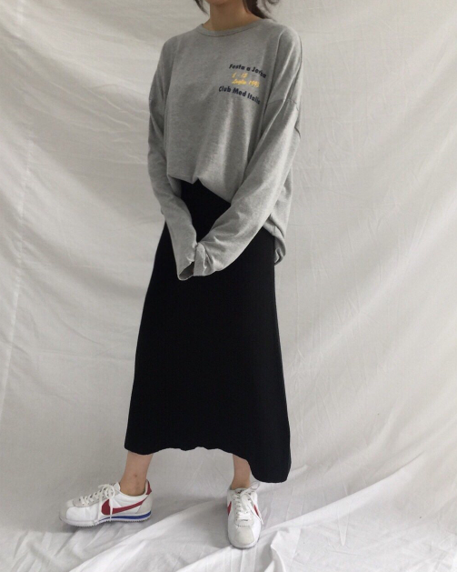 Knit long skirt 4color cool twenties woman simple 