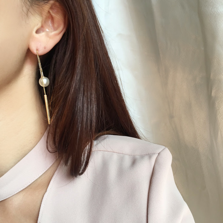 Pearl Gold Chain Drop Earrings