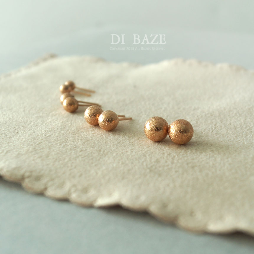 14k Ball Earrings Glitter Pink Gold Beans Club Loo