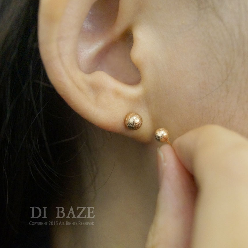 14k Ball Earrings Glitter Pink Gold Beans Club Loo