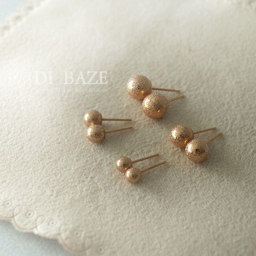 14k Ball Earrings Glitter Pink Gold Beans Club Loo