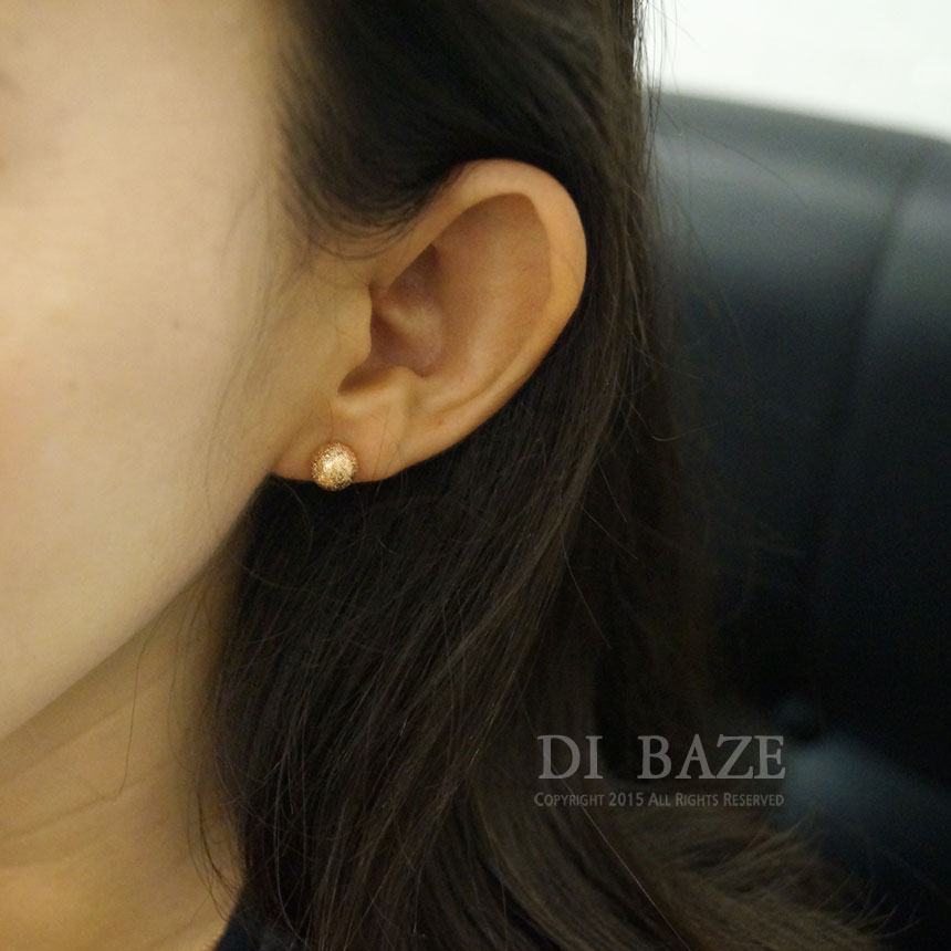 14k Ball Earrings Glitter Pink Gold Beans Club Loo