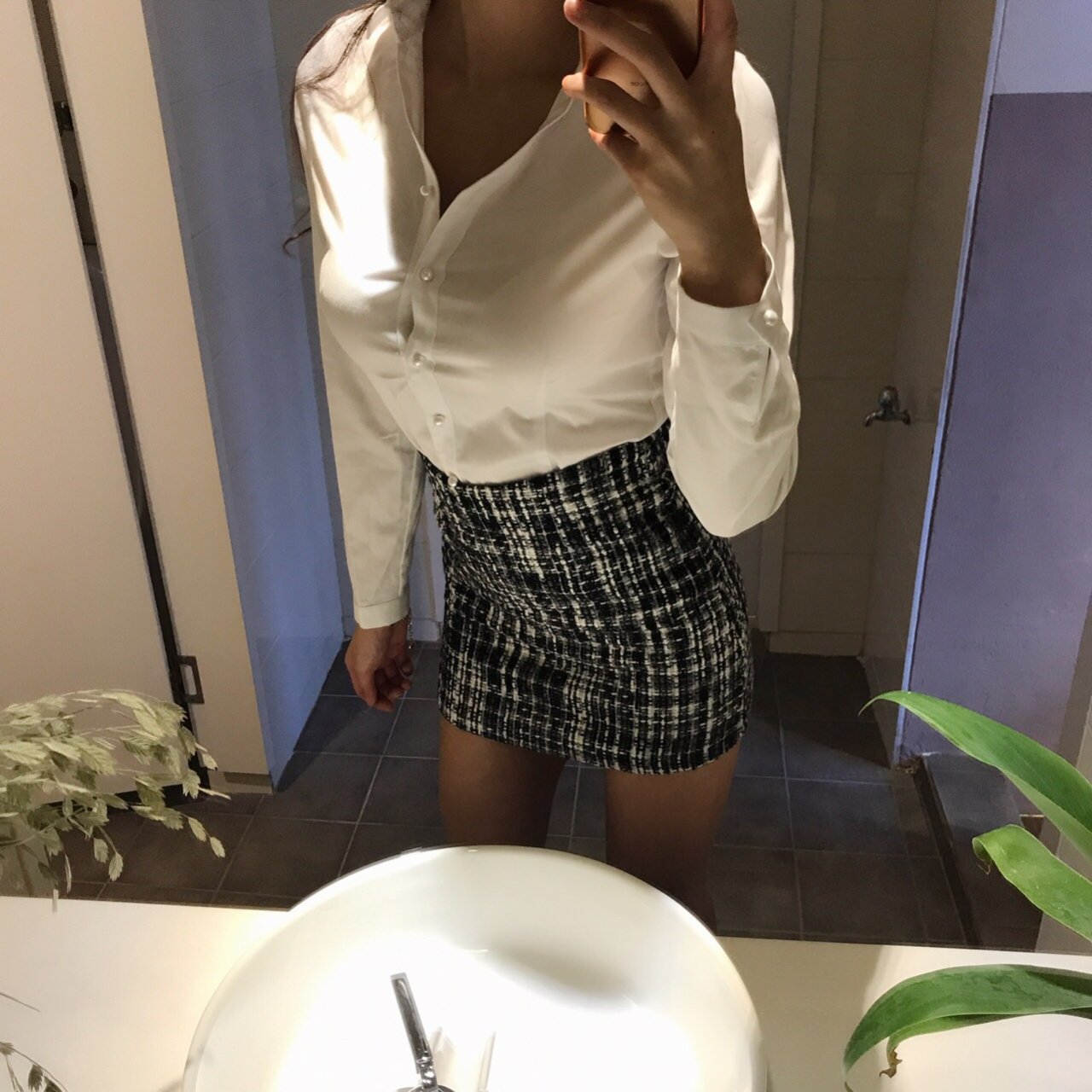 Slim V-Neck Shirt Blouse Basic Women's High Spa