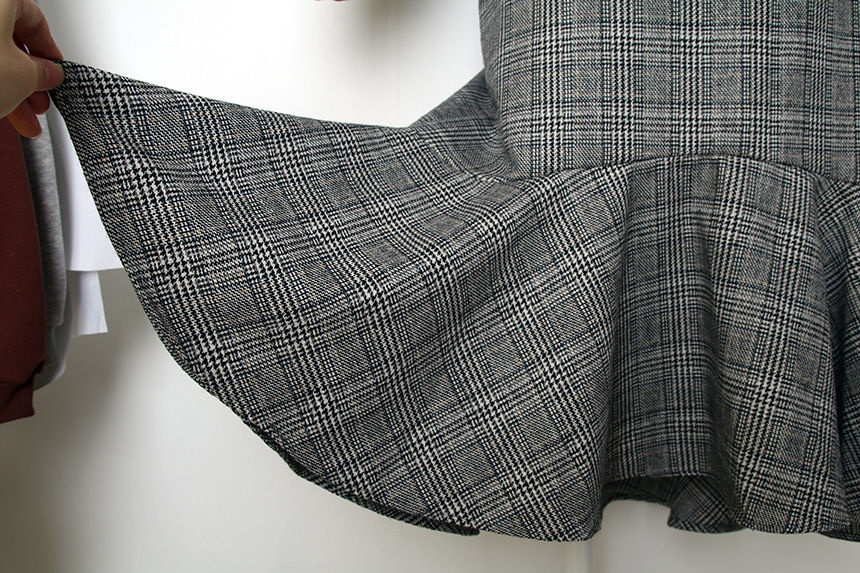 Check Mermaid Unbalance Frill Skirt Autumn Long Sk