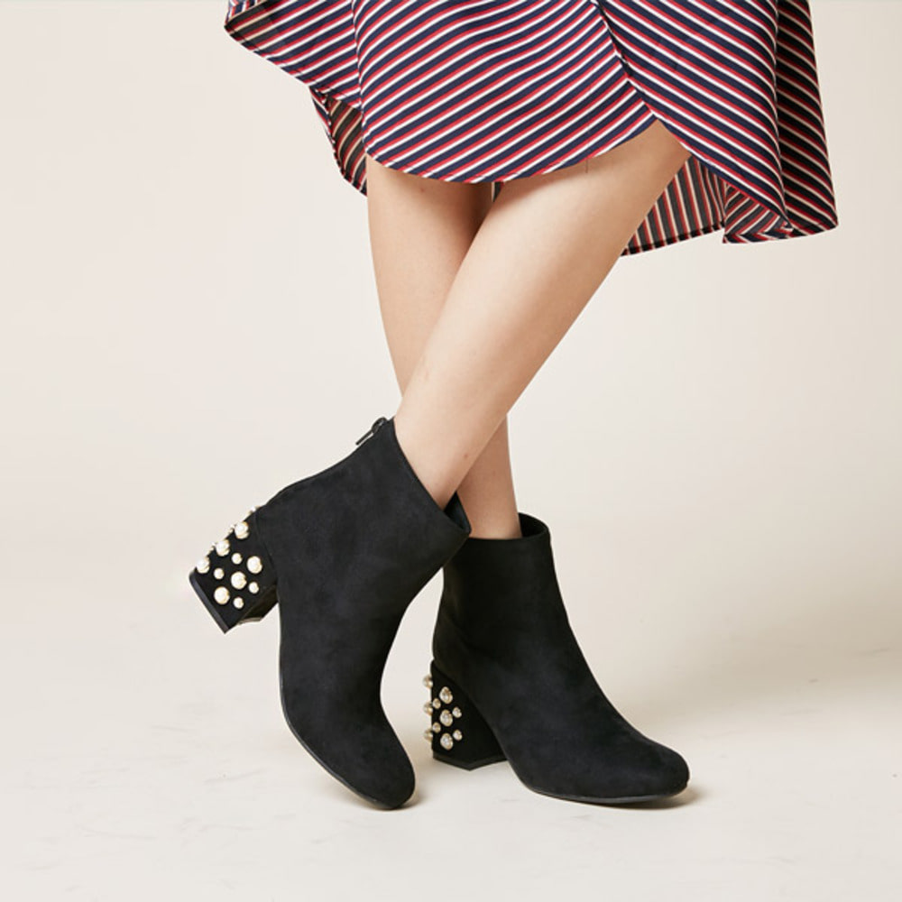 Le Mans pearl heel Suede Ankle boots Daily shoes N