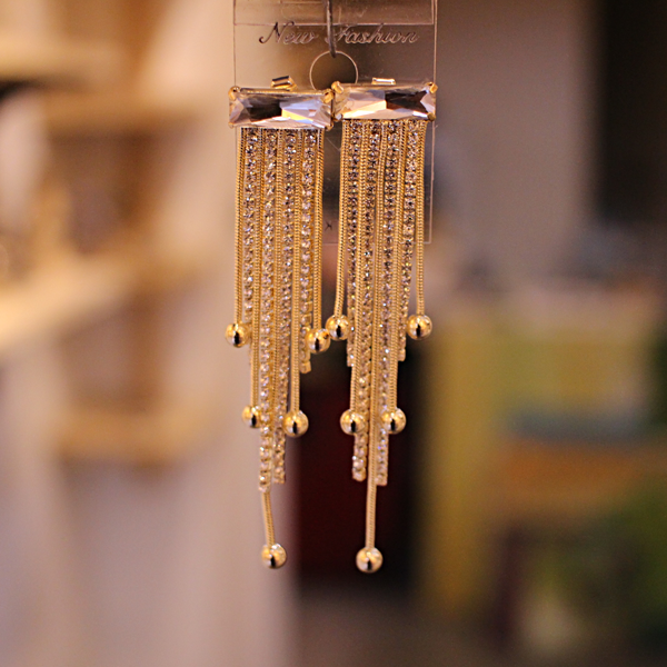 Square Crystal Drop Earrings Antique Tassel Bold H