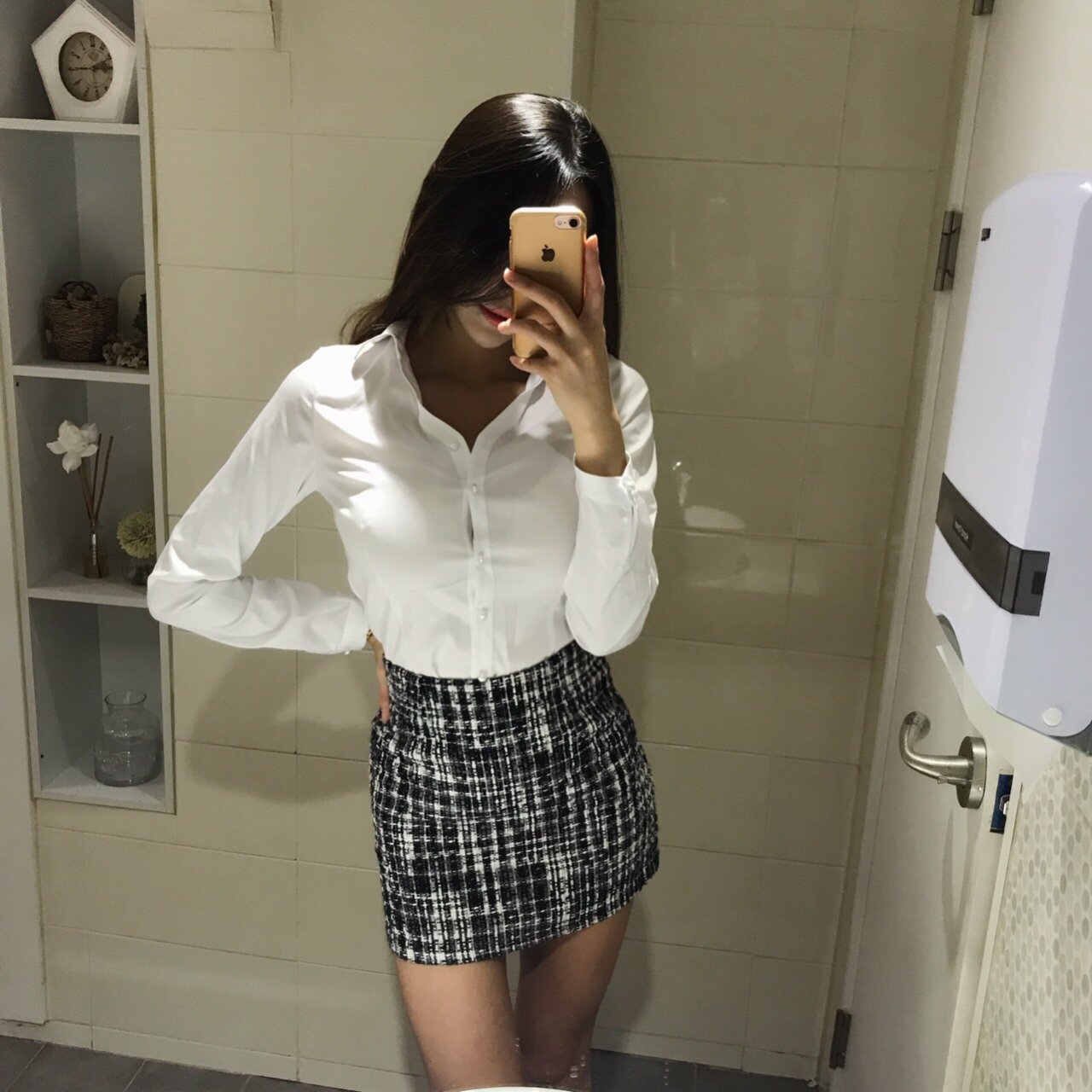 Slim V-Neck Shirt Blouse Basic Women's High Spa