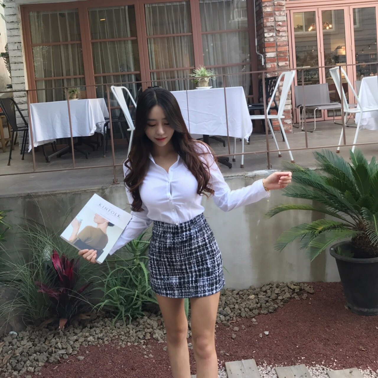 Slim V-Neck Shirt Blouse Basic Women's High Spa