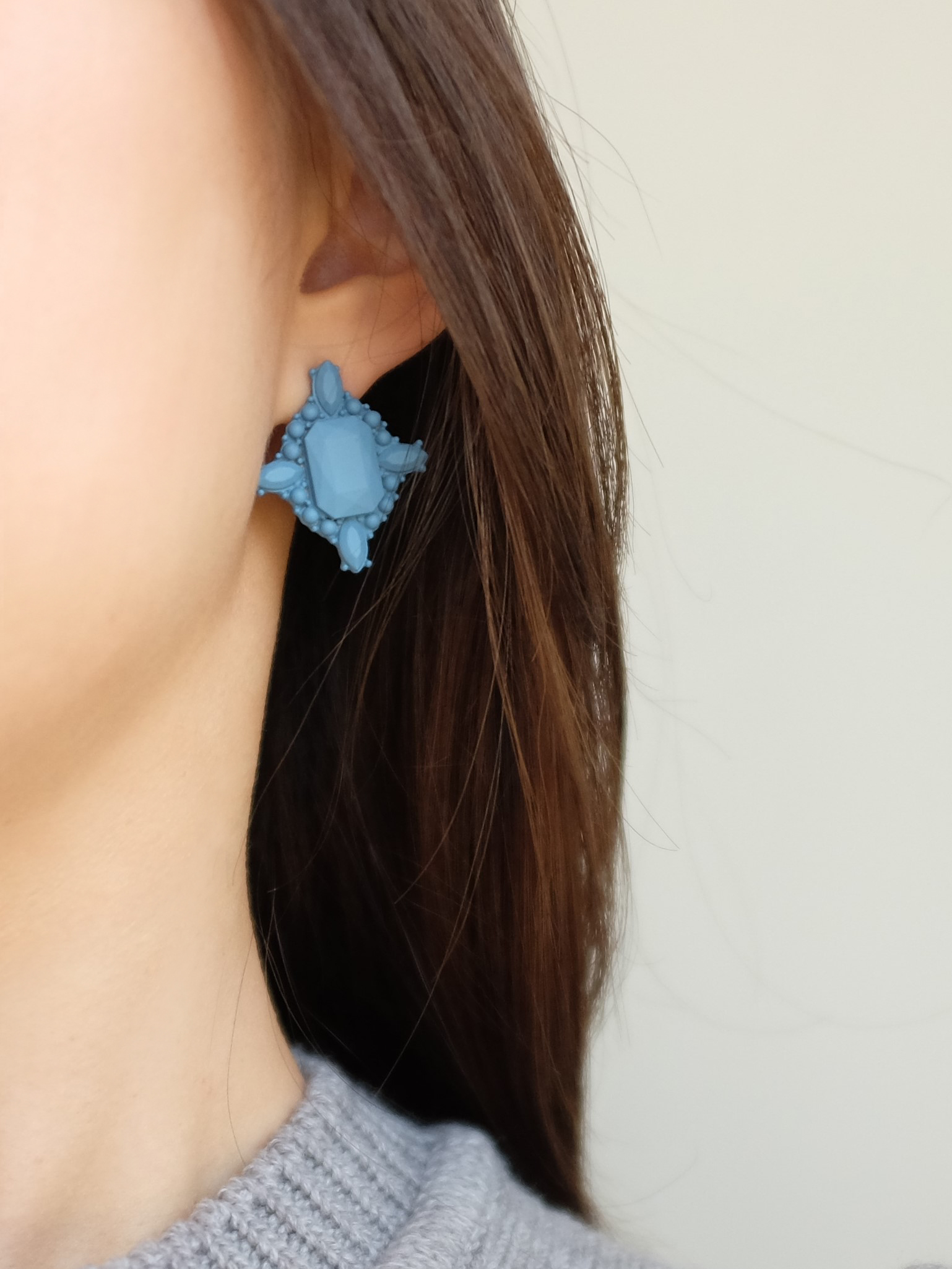 Color coated diamond rhinestone earrings blue poli