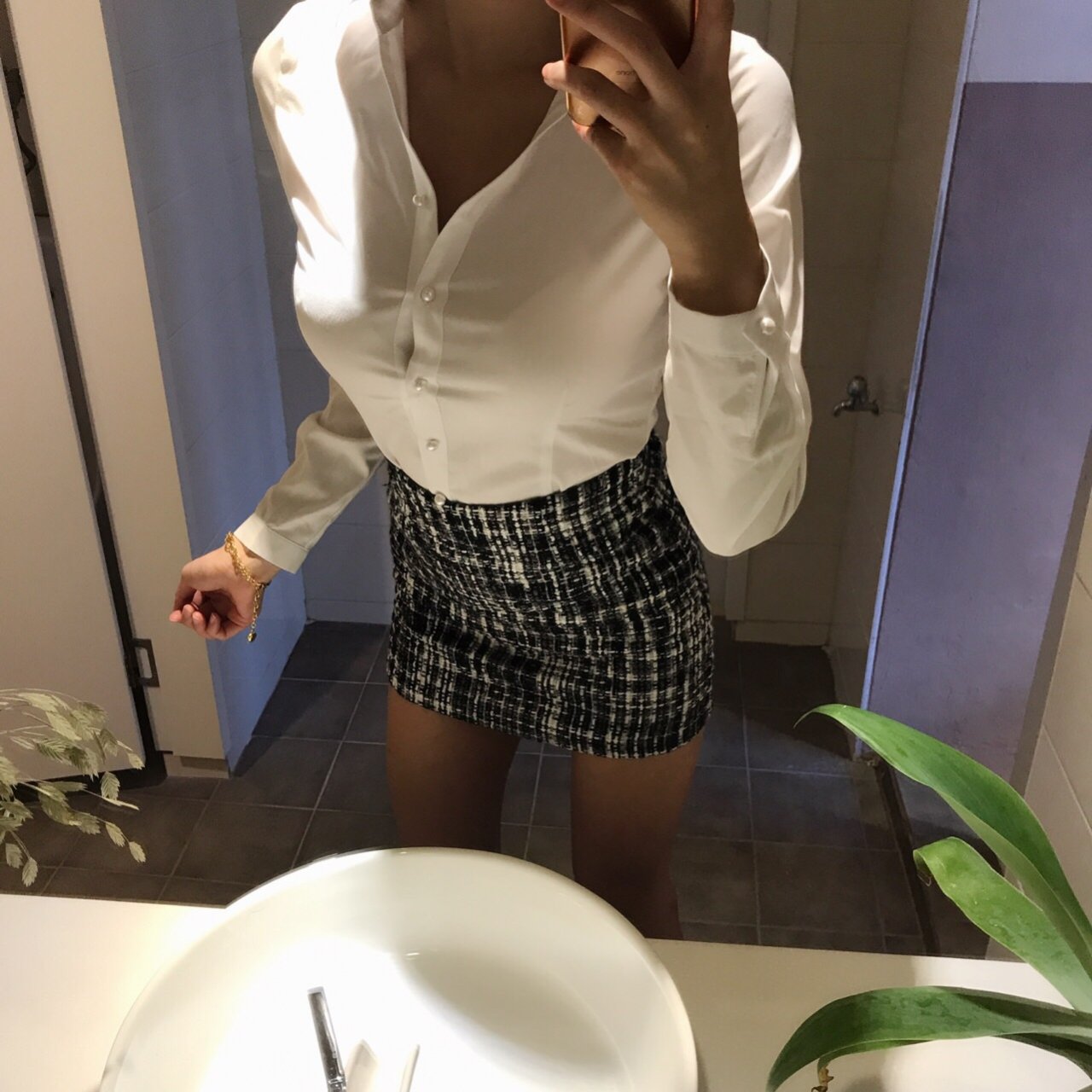 Slim V-Neck Shirt Blouse Basic Women's High Spa