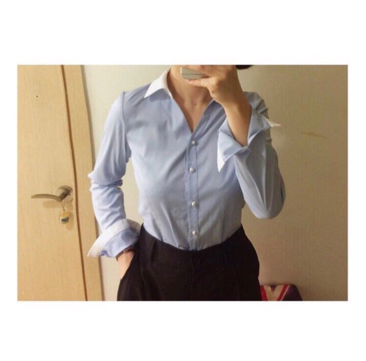 Slim V-Neck Shirt Blouse Basic Women's High Spa