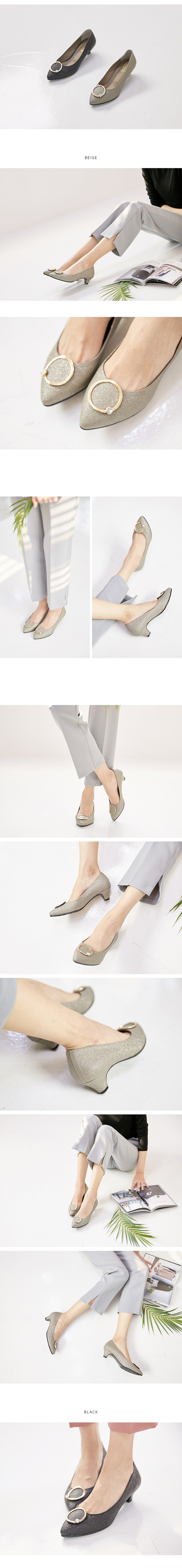 Cubic Ring Glitter Low Heel Pumps 4.3cm Low Heel S