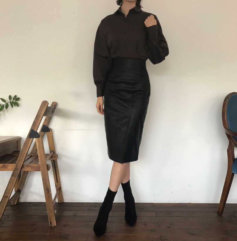 Vogue black incision hooded long skirt Reza leathe