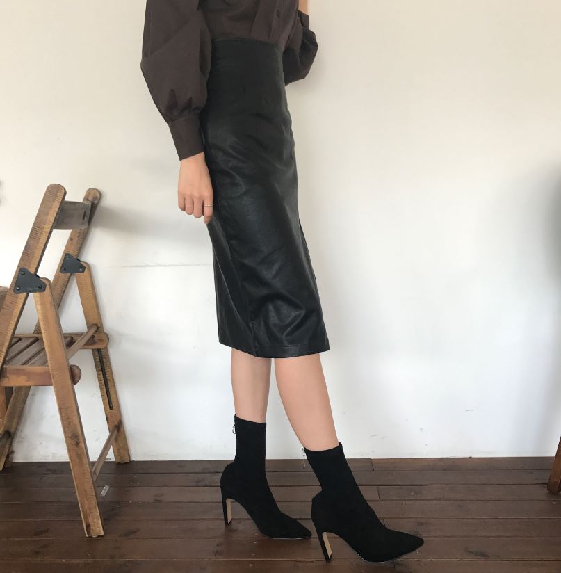 Vogue black incision hooded long skirt Reza leathe