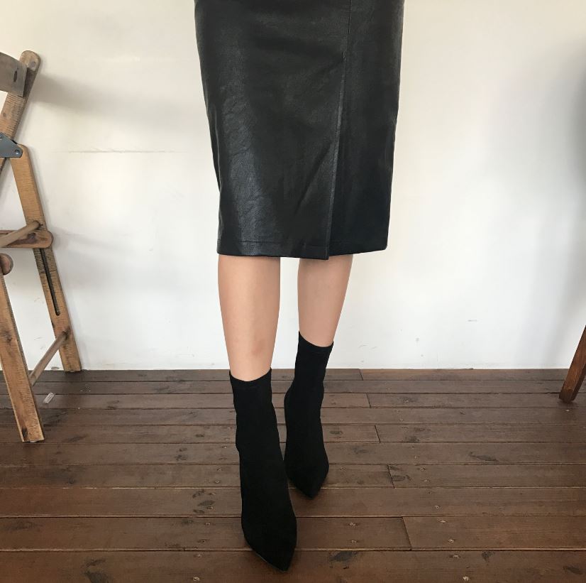 Vogue black incision hooded long skirt Reza leathe