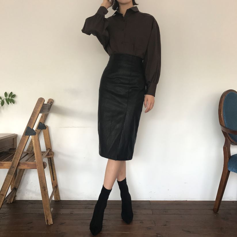 Vogue black incision hooded long skirt Reza leathe