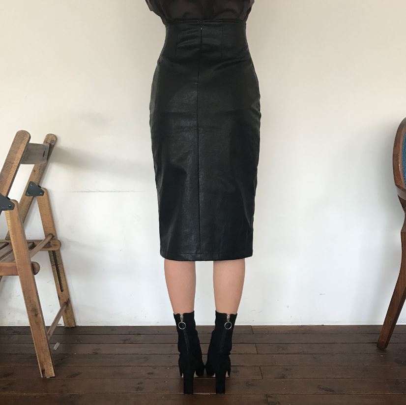 Vogue black incision hooded long skirt Reza leathe