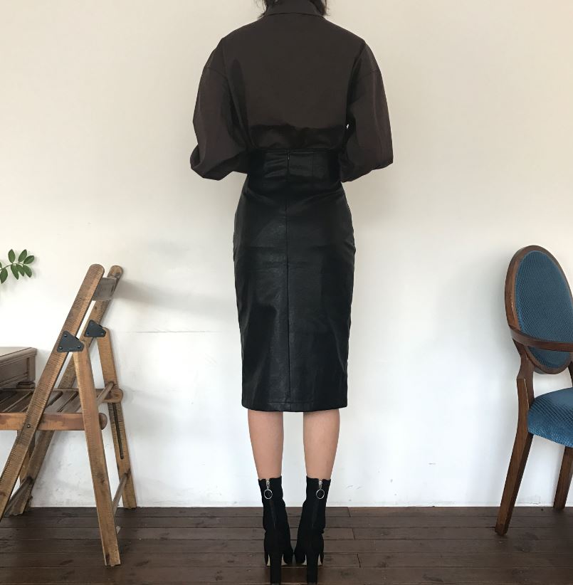 Vogue black incision hooded long skirt Reza leathe