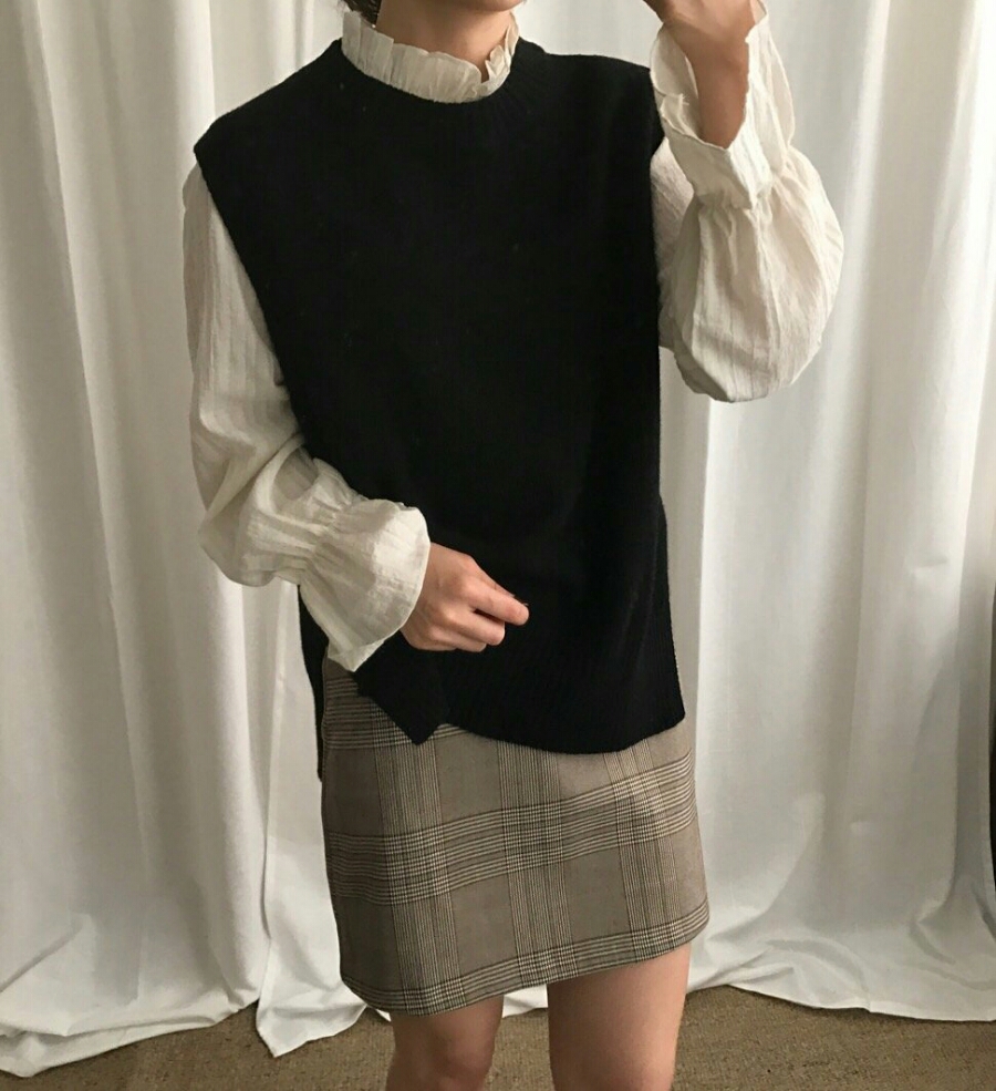 Glen check mini skirt brown, black winter A beige 