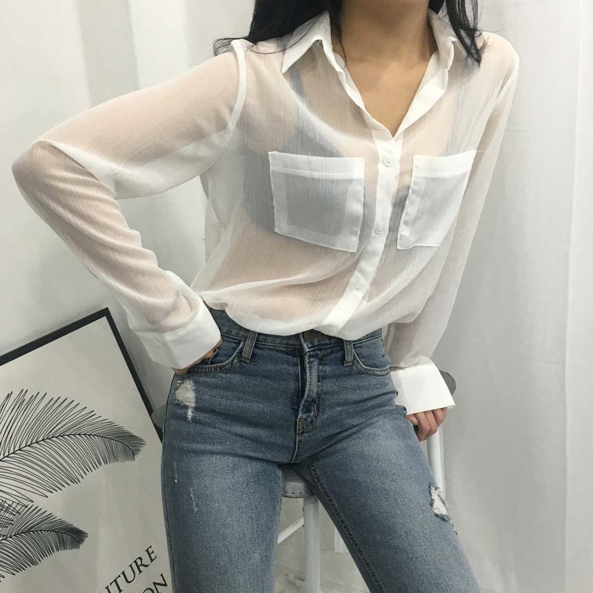 Basic Pearl Shirt Blouse layered in autumn fall