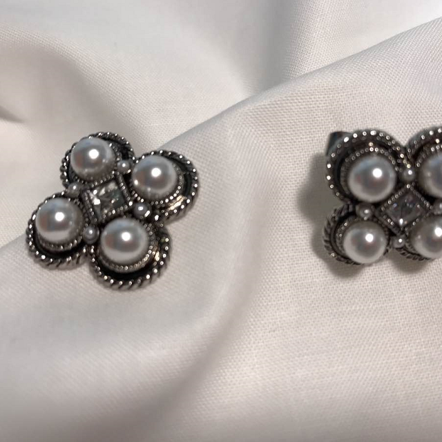 Pearl Square Antique Earrings Vintage Luxurious Ea