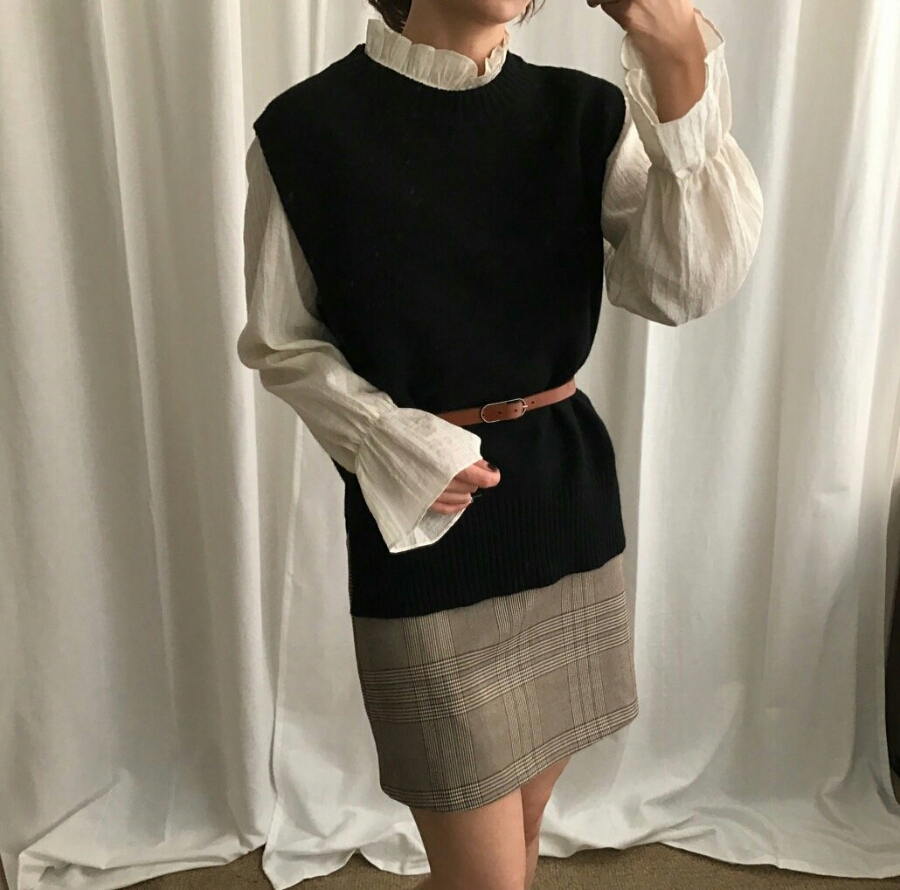 Glen check mini skirt brown, black winter A beige 