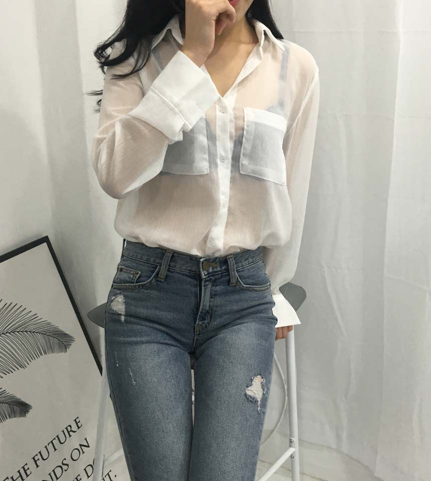 Basic Pearl Shirt Blouse layered in autumn fall