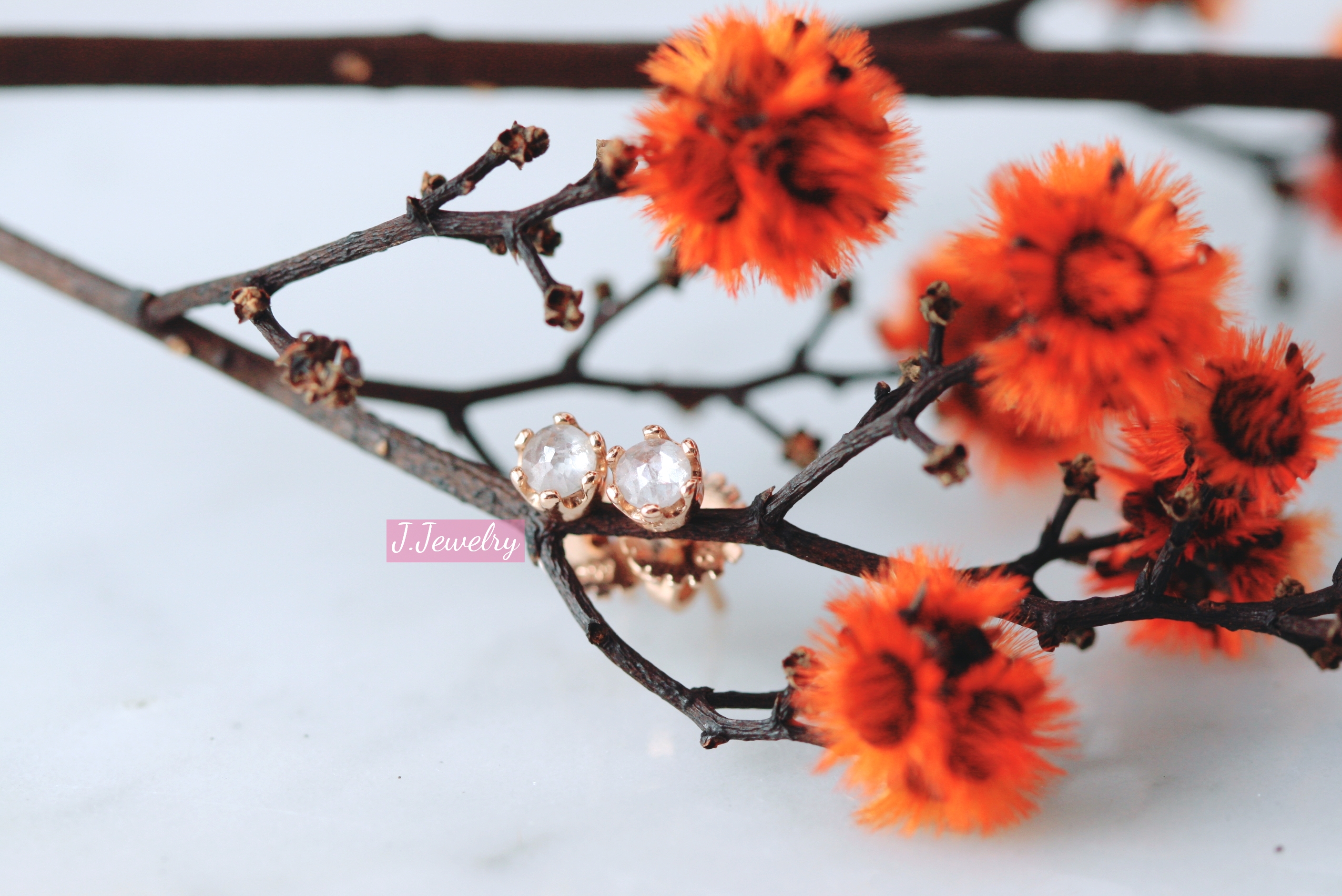 14k 18k Gray Milky Rough Diamonds Earrings Women&#