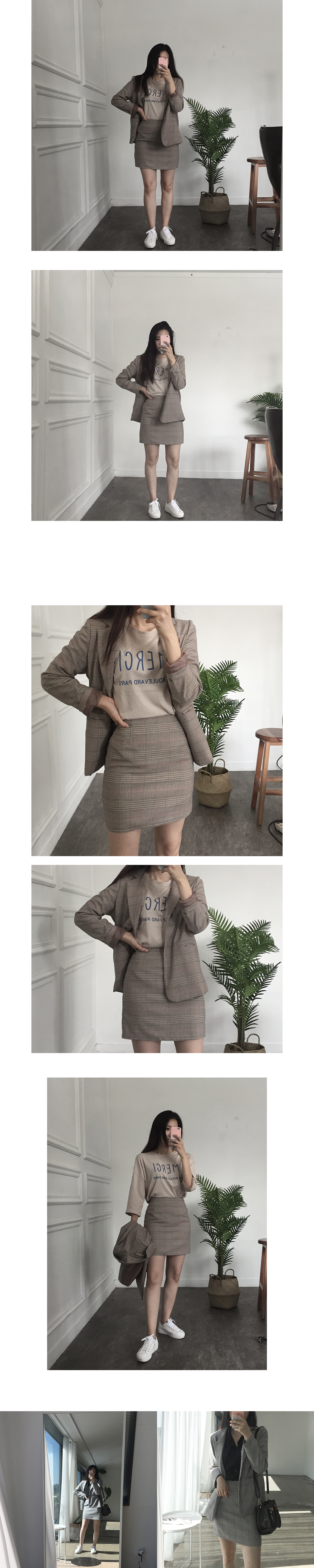 Glen check mini skirt skirt autumn jacket set coor