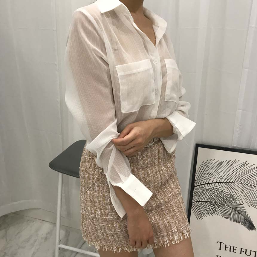 Basic Pearl Shirt Blouse layered in autumn fall