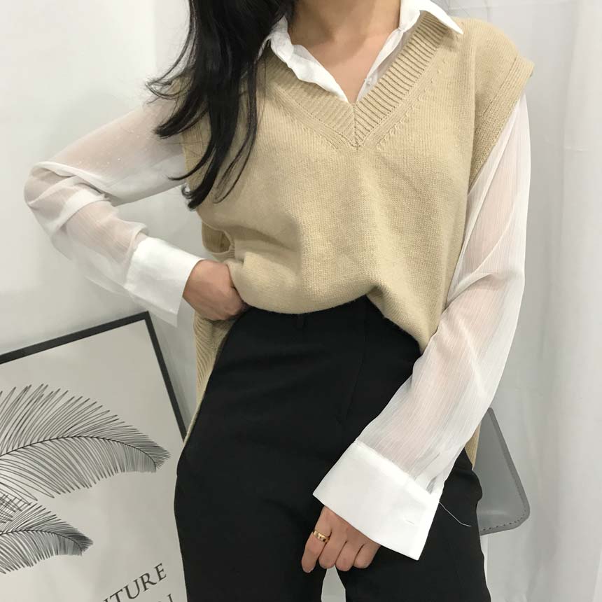 Basic Pearl Shirt Blouse layered in autumn fall