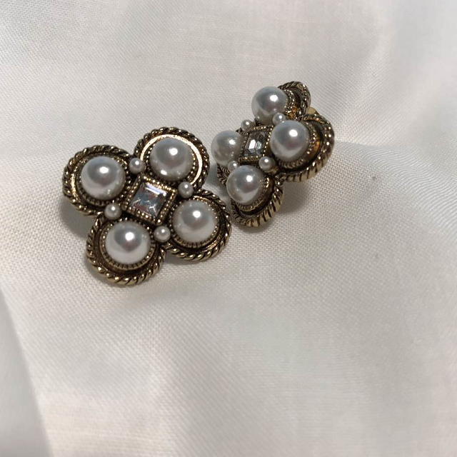 Pearl Square Antique Earrings Vintage Luxurious Ea