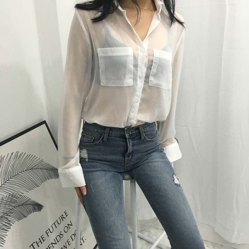 Basic Pearl Shirt Blouse layered in autumn fall