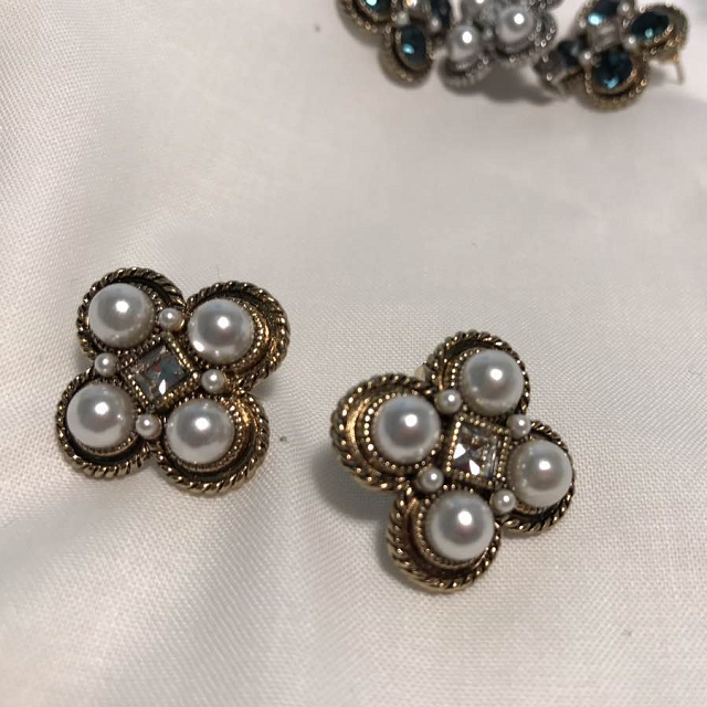 Pearl Square Antique Earrings Vintage Luxurious Ea