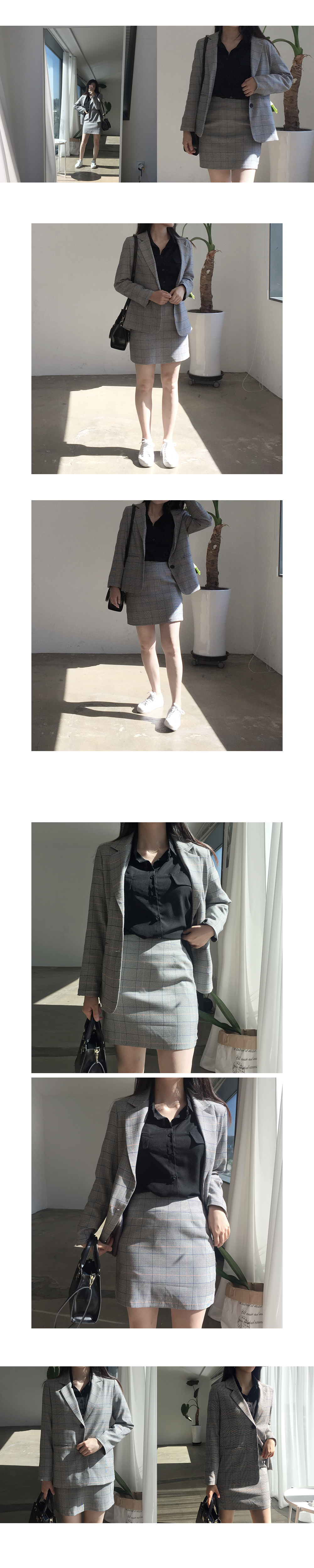 Glen check mini skirt skirt autumn jacket set coor