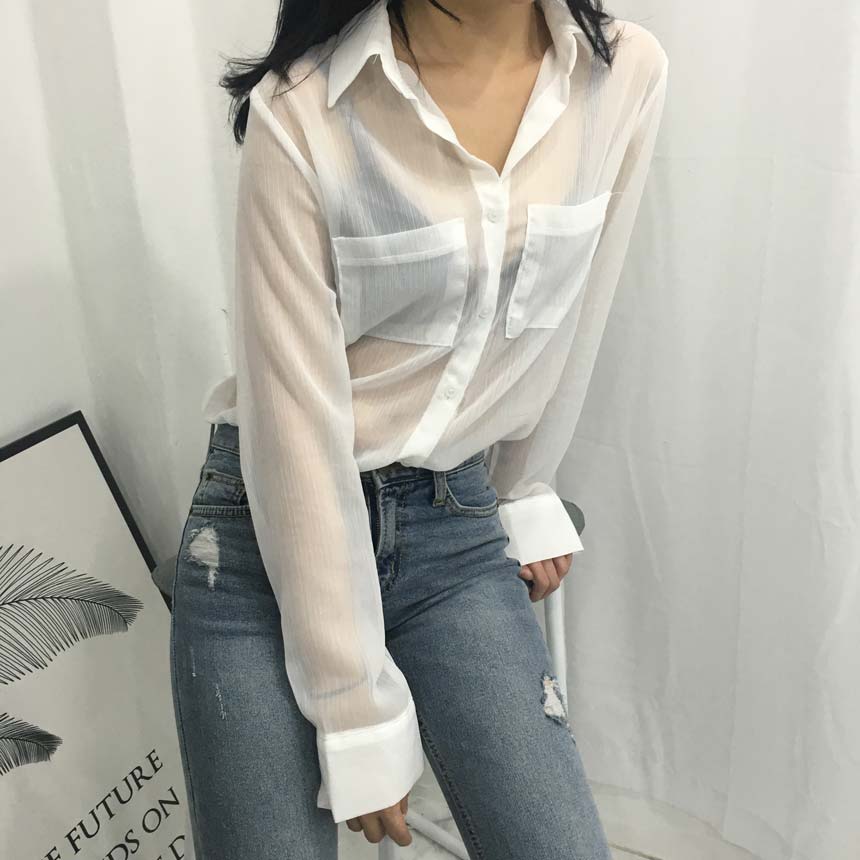 Basic Pearl Shirt Blouse layered in autumn fall