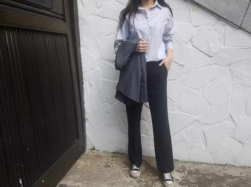 Cracker Check Shirt 2COLOR Semi Office Look Date L