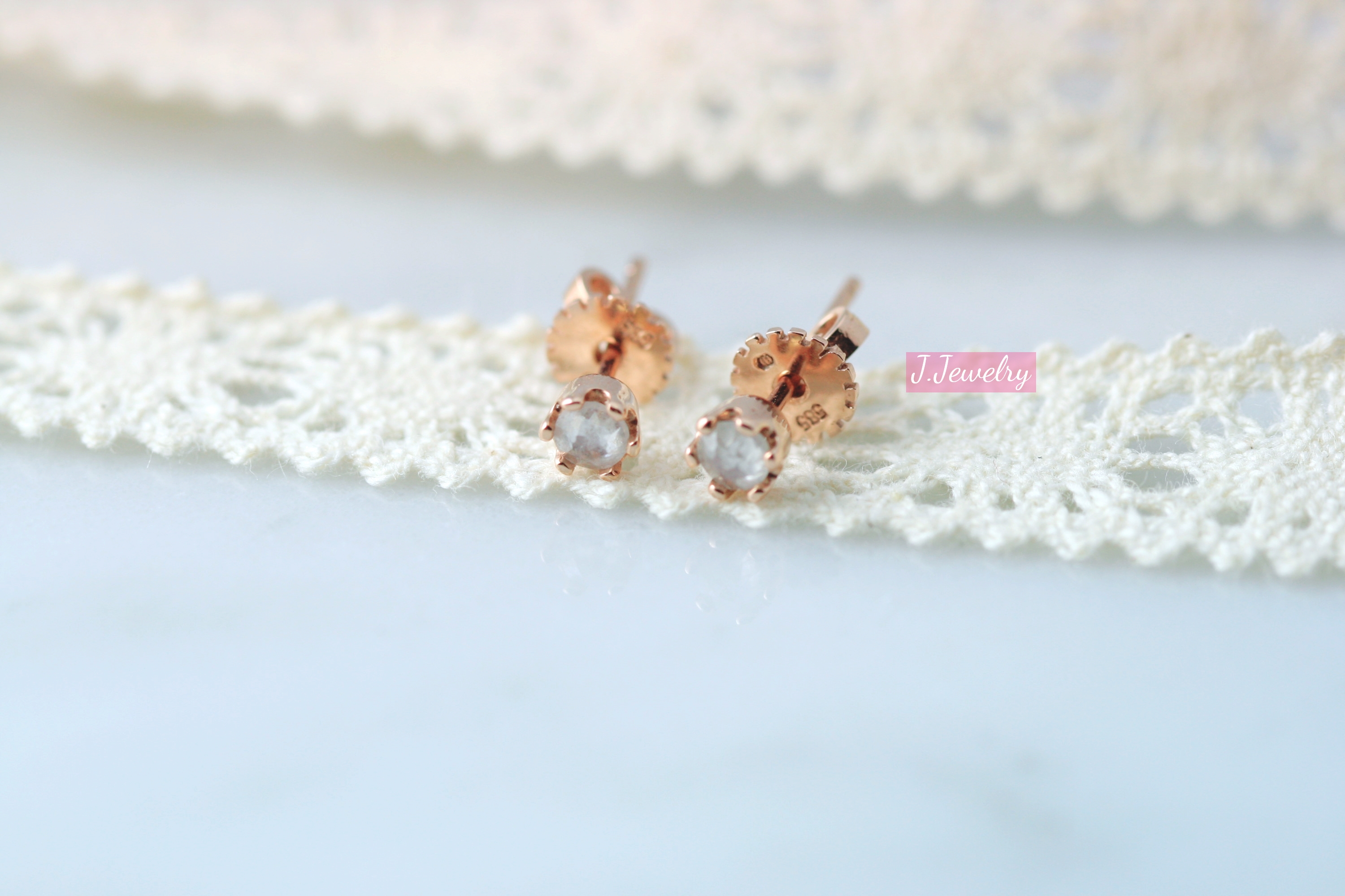 14k 18k Gray Milky Rough Diamonds Earrings Women&#