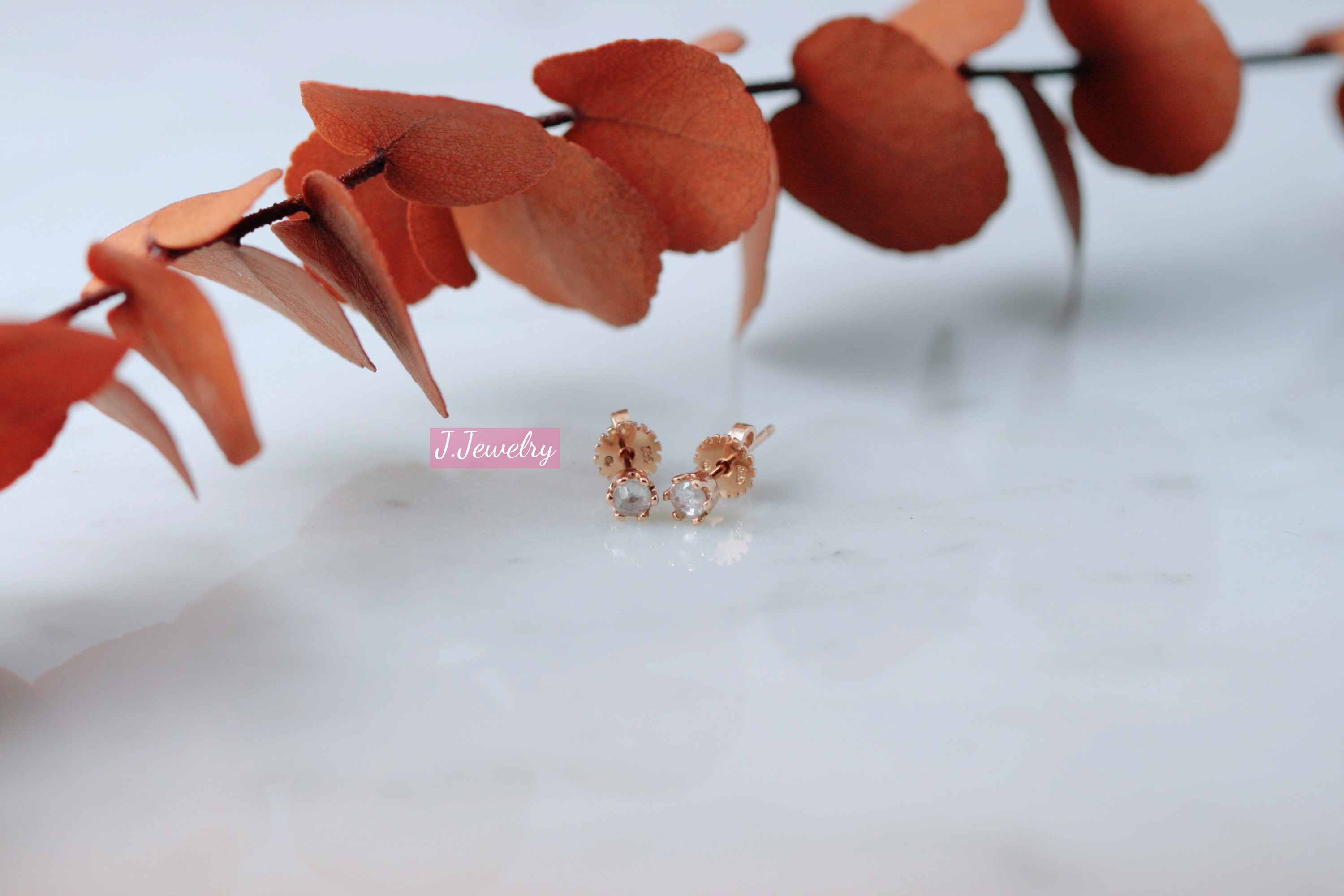 14k 18k Gray Milky Rough Diamonds Earrings Women&#