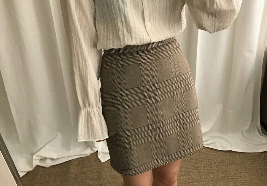 Glen check mini skirt brown, black winter A beige 