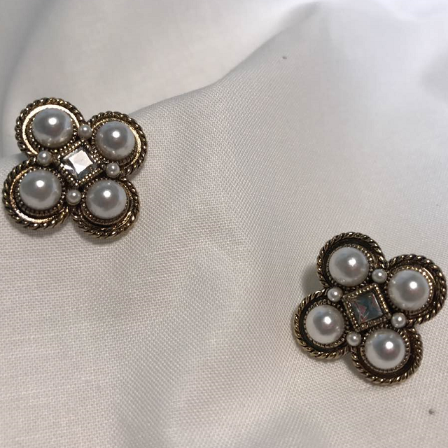 Pearl Square Antique Earrings Vintage Luxurious Ea