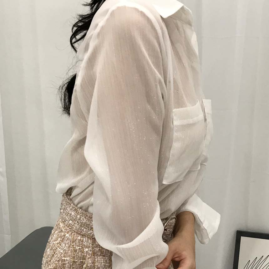 Basic Pearl Shirt Blouse layered in autumn fall