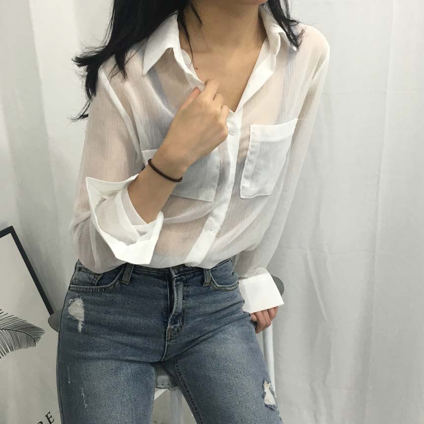 Basic Pearl Shirt Blouse layered in autumn fall