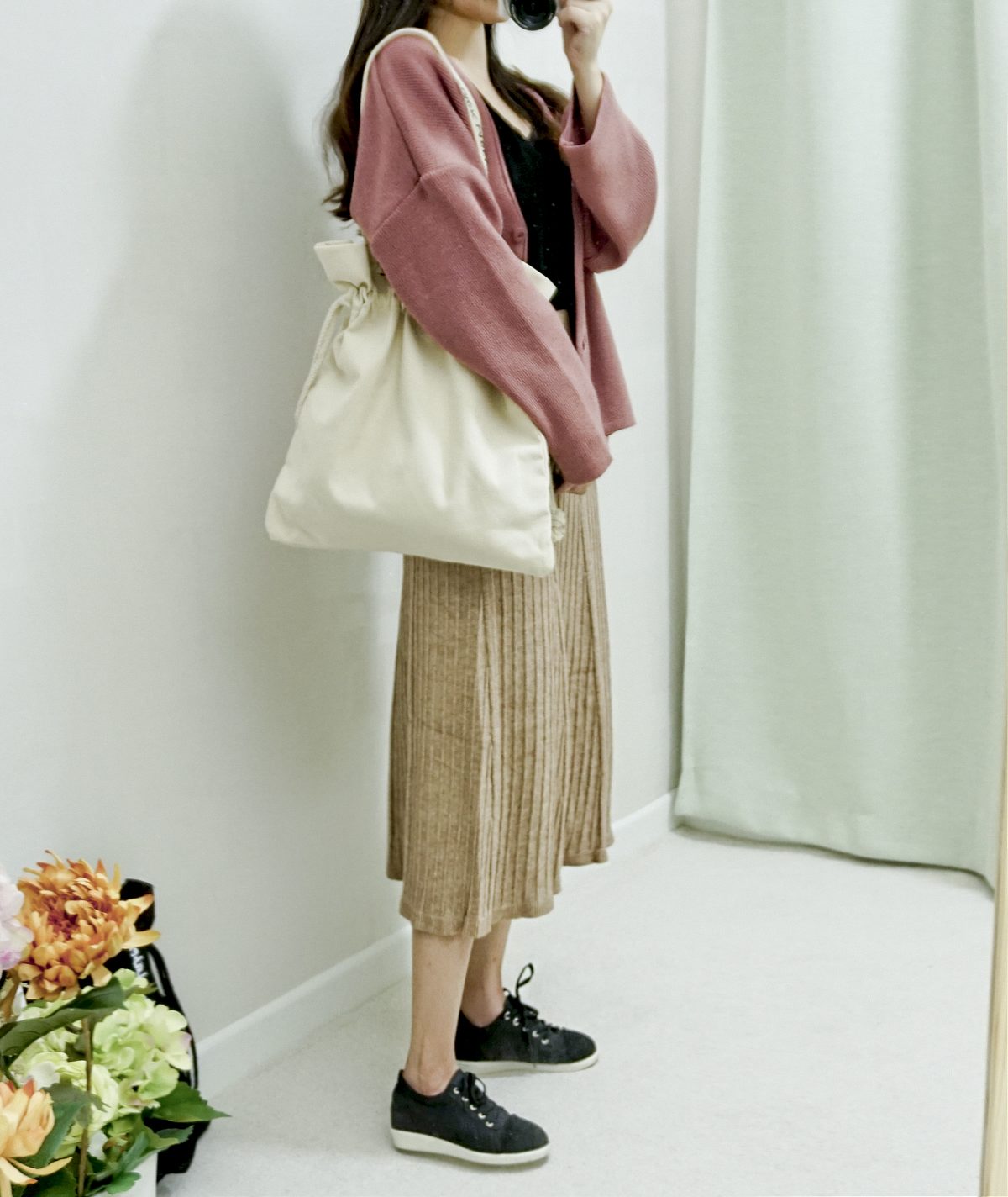 Knit Banding Flare Skirt Winter Long Autumn Long
