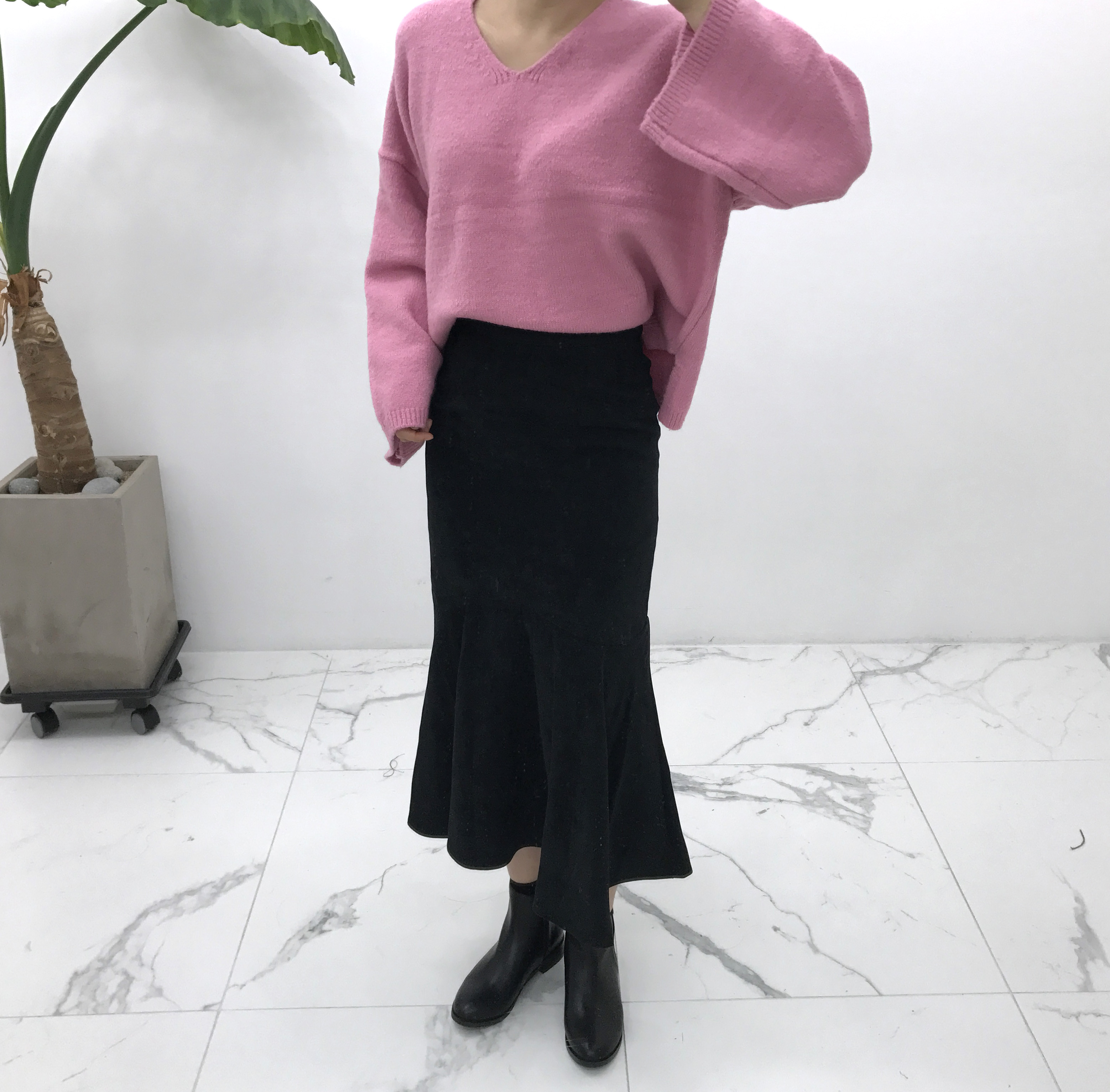 Frilly suede mommy skirt autumn winter long coordi